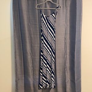Navy and white striped maxi dress size Med